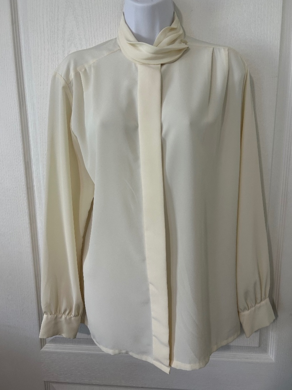 Vintage Pendleton Classic Ivory High Neck Blouse Side Button Wrap Collar